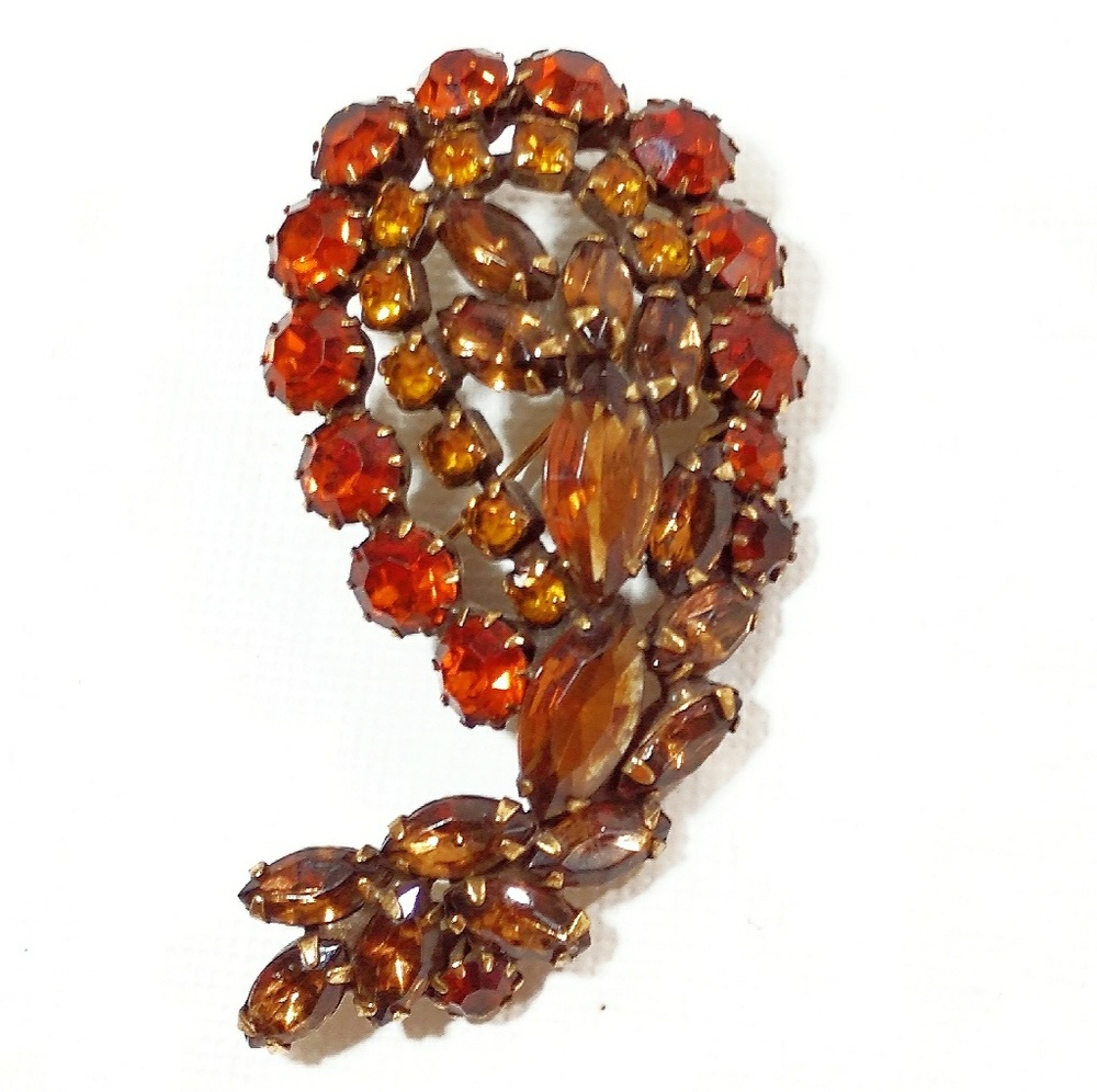 Vintage Designer Julianna D&E Amber Crystal Paisley Brooch